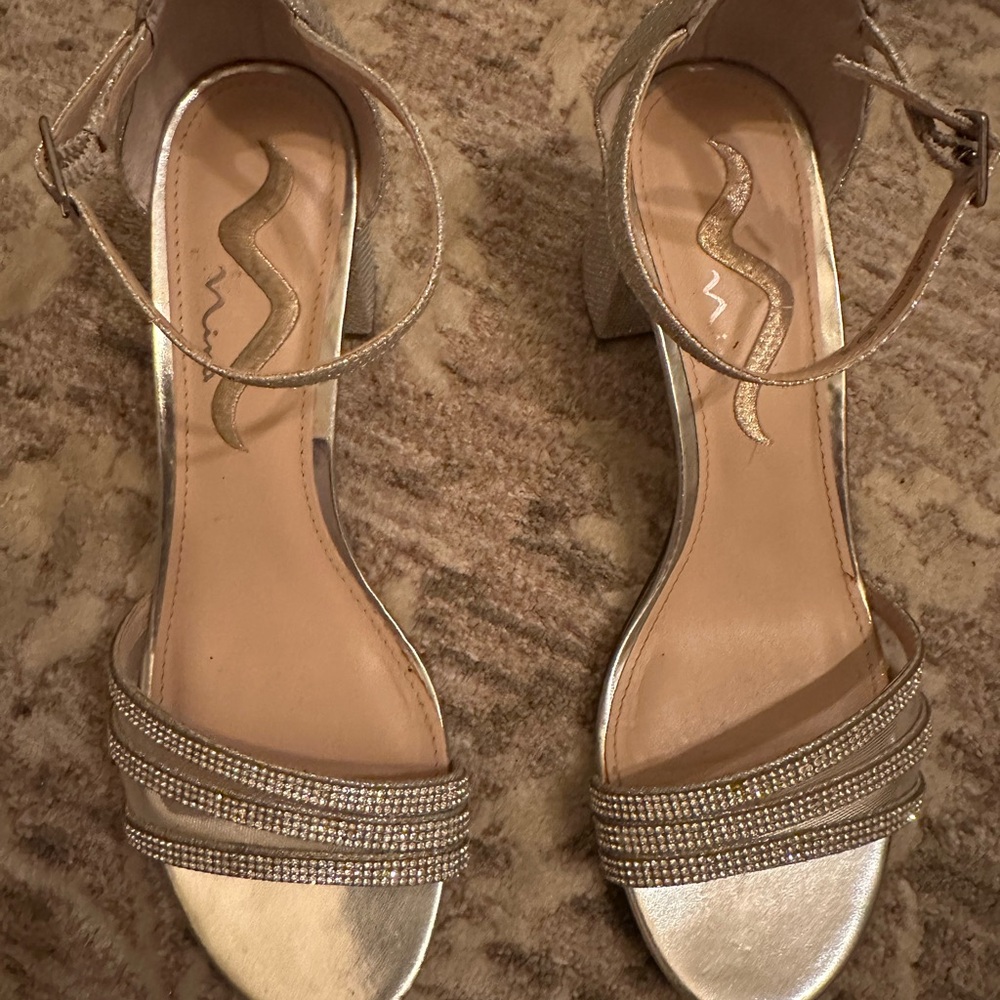 Elegant Silver Strappy Sandals 2.5 inches kitten heel